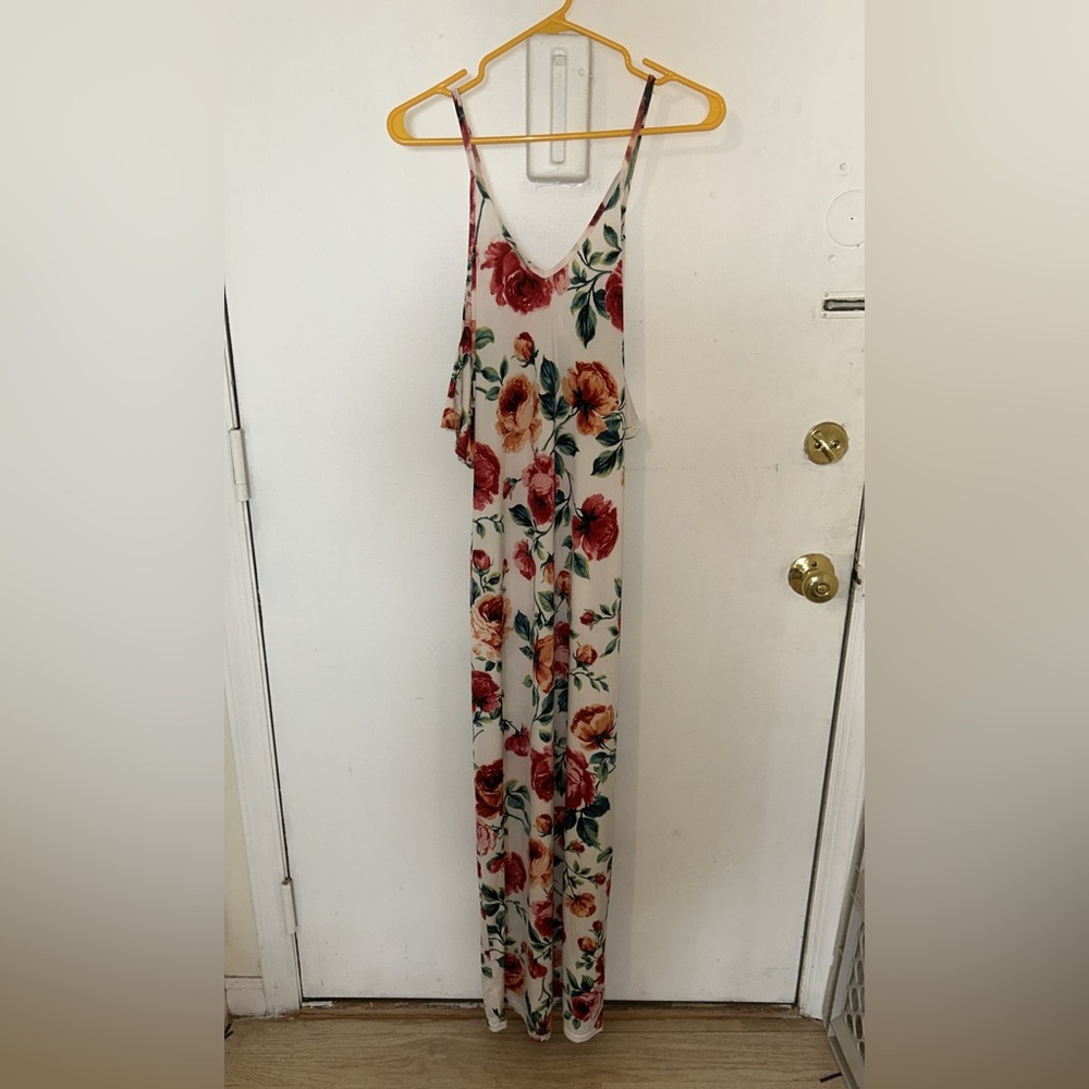 Floral Maxi Dress with Red and Green Accents